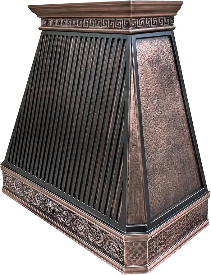 CT Copper Tailor Copper Vent Hood Island Mount,60'' W,42''H,1260 CFM Exhaust Fan,Stainless Steel Vent,LED Light,Dishwasher-Safe Baffle Filters,Light Hammered-Medium Patina,VH14TA2L
