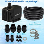 900 GPH 45W Submersible Water Pump and 10 FT Tube for POND BOSS 8 inch Wide Weir Waterfall Spillway Waterfall Box