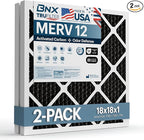 BNX TruFilter 18x18x1 MERV 12 Odor Defense (2-Pack) AC Furnace Air Filter with Activated Carbon - MADE IN USA - Pleated Air Conditioner HVAC AC Furnace Filters - Removes Odor, Mold, Bacteria, Smoke