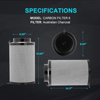 iPower 6 Inch Air Carbon Filter Odor Control with Australia Virgin Premium Charcoal and Reversible Flange for Inline Duct Fan/Grow Tent/Hydroponics, 6", Prefilter Included, Black