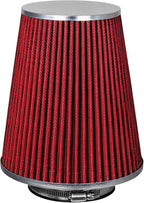 Mortar Aftermarket Auto Air Filter - Car Enthusiast Class Universal Cold Air Intake Gulps in More Air for More Engine Power & Passionate Induction Sound, 8-In-Long, Flange ID 4 In, Red