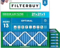Filterbuy 21x21x1 Air Filter MERV 13 Optimal Smoke & Allergy Defense (6-Pack), Electrostatic Pleated HVAC AC Furnace Filters Replacement, Made in USA (Actual Size: 20.88 x 20.88 x 0.75)