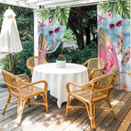 Summer Flamingbirds Outdoor Curtains for Patio Palm Leaves Plumeria Wood Waterproof Outside Curtains with Grommet Top Weatherproof Curtain for Cabana Pergola Gazebo, 2 Pack, 54" W x 108" L
