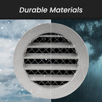 Repa Market 12.4" Inch Aluminum Gray Soffit Air Vent Cover - Louvered Round Gable Vent with Mesh Screen - Exhaust/Intake Ventilation Grill - House, Attic, Bathroom - Indoor/Outdoor Metal Grate
