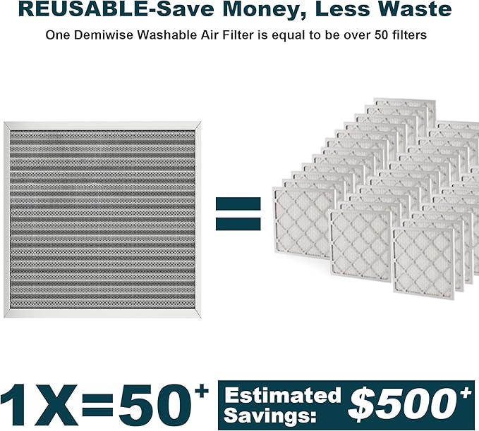 16x20x1 Reusable Air Filter, Washable, MERV 8, Permanent Electrostatic Air Filter, Lasts a Lifetime, Breathe Safely at Home or in the Office