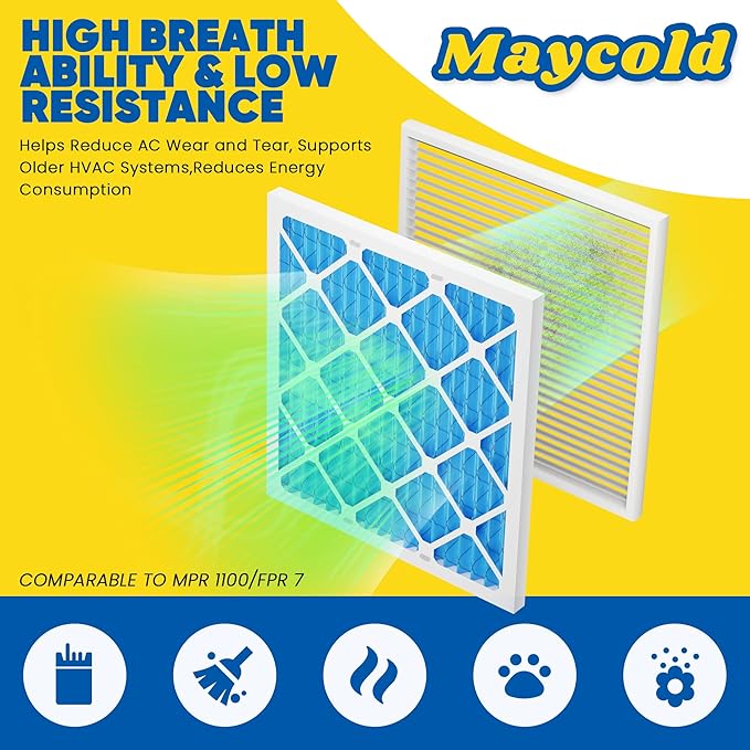 Maycold 14x20x1 MERV 11 Furnace Air Filter (6-Pack), High-Performance HVAC AC Filters for Home Use, Actual Size: 13.70” x 19.70” x 0.75”, Individually Wrapped in Plastic