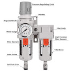 NANPU 3/8" NPT Air Dryer System - 5 Micron Particulate Filter, 0.5 Micron Coalescing Filter & Air Pressure Regulator, Water Trap Separator - Semi-Auto Drain,0-150 psi Gauge, Poly Bowl, Metal Bracket