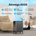 COWAY Air Purifier for Large Room Whole Home Up to 3,120ft², HEPA Filter for Smoke, Allergies, Pet Dander, Odor, App-Enabled, AQI, Smart Mode, Timer, 5yr Warranty, Airmega 400S Graphite