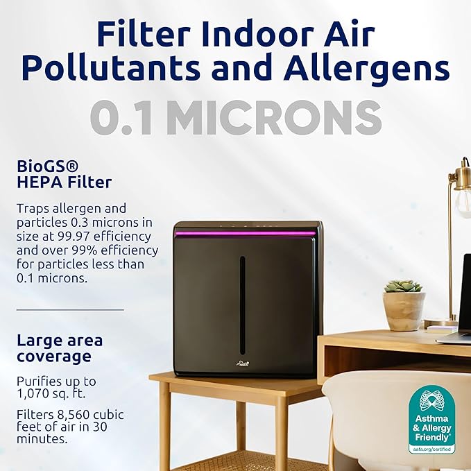 Rabbit Air, A3 SPA-1000N Air Purifiers for Home, Ultra Quiet HEPA Air Purifier - Wall Mountable Air Purifiers for Home Large Room, Allergies, Dust, Mold, Smoke & VOCs - (White, Toxin Absorber Filter)