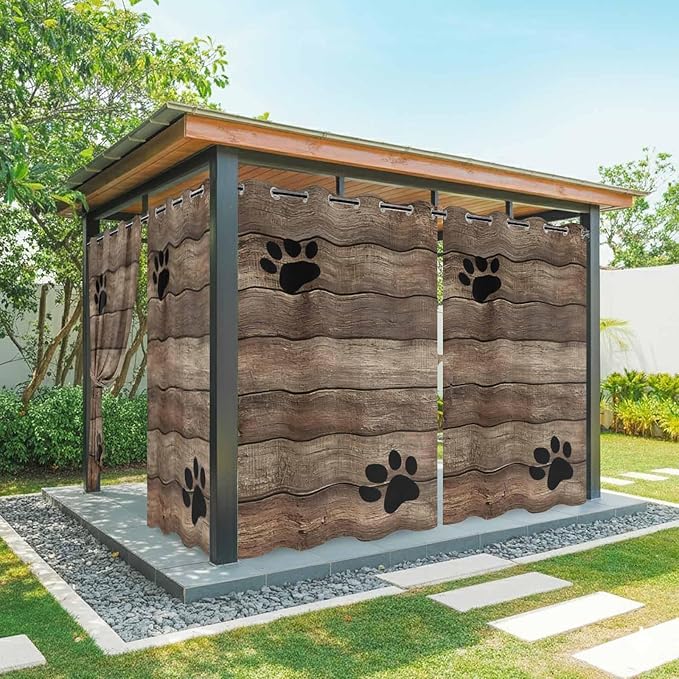 Wood Grain Outdoor Curtains for Patio Claws Animals Wooden Brown Vintage Waterproof Outside Curtains with Grommet Top Weatherproof Curtain for Cabana Pergola Gazebo, 1 Panel, 54" W x 108" L