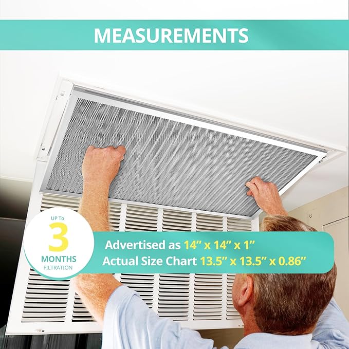 14x14x1 Electrostatic Air Filter, Washable & Reusable Aluminum AC/HVAC Furnace Filter, MERV 8, Lasts a Lifetime, Healthier Home or Office(Actual Size: 13.5"x13.5"x0.86")