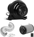 iPower 4 Inch 195 CFM Inline Fan, Air Carbon Filter and 8 Feet Ducting, Circulation Vent Blower Kits for Grow Tent Ventilation, Low Noise