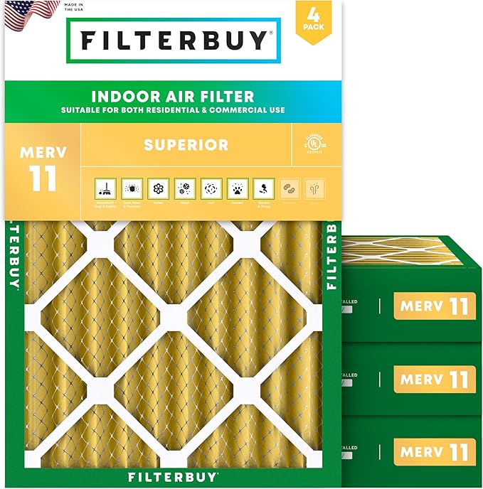 Filterbuy 18x24x4 Air Filter MERV 11 Superior Pet & Allergy Defense (4-Pack), Electrostatic Pleated HVAC AC Furnace Filters Replacement, Made in USA (Actual Size: 17.50 x 23.38 x 3.63)