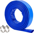 1-1/4" x 50 FT Pool Backwash Hose, Blue Heavy Duty Reinforced PVC Lay Flat Water Discharge Hose for Swimming Pool Filter Pump,with 2 Clamp