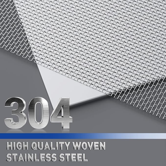 MAGZO 304 Stainless Steel Mesh Screen Roll 47in x 16ft - 22 Mesh Pet Proof Metal Window Screen Replacement, Screen Door Mesh for Patio,Porch,Pet,Cage,Vent Cover,Filter,Gutter Guard,Rodent Protection