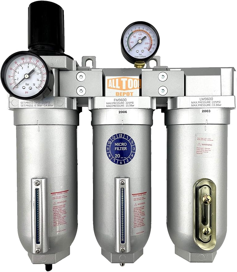 1" NPT SUPER DUTY Industrial Grade Filter Regulator Coalescing Desiccant Dryer System For Compressed Air Lines, Metal Bowls, Great For Paint Spray And Plasma Cutter (AUTO DRAIN)
