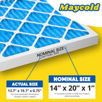 Maycold 14x20x1 MERV 11 Furnace Air Filter (6-Pack), High-Performance HVAC AC Filters for Home Use, Actual Size: 13.70” x 19.70” x 0.75”, Individually Wrapped in Plastic