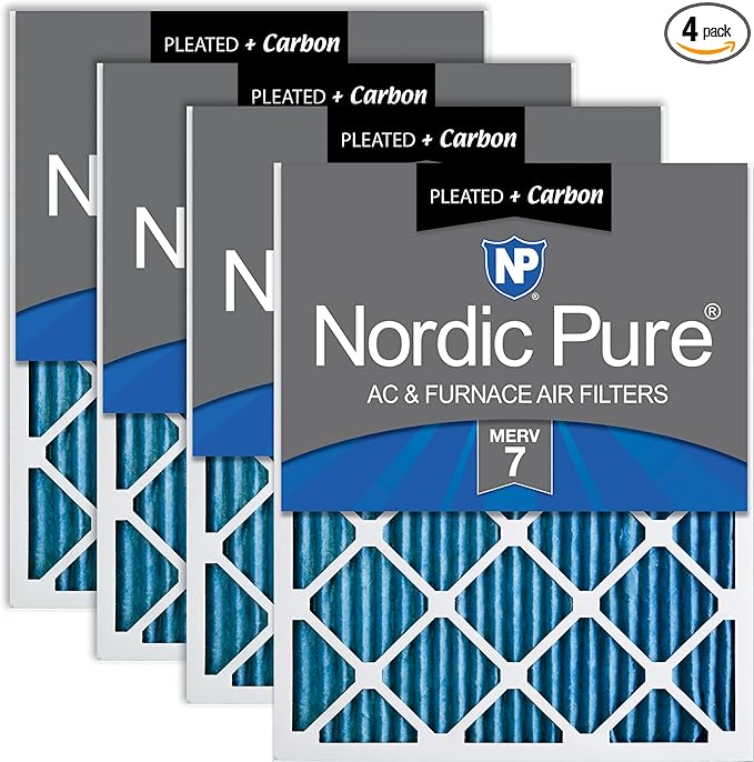 Nordic Pure 12x25x1 (Actual Size: 11 3/4 x 24 3/4 x 3/4) Pleated Air Filters MERV 7 Plus Carbon 4 Pack