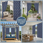 Fish Outdoor Curtains for Patio Vintage National Wind Fish Blue Waterproof Outside Curtains with Grommet Top Weatherproof Curtain for Cabana Pergola Gazebo, 1 Panel, 54" W x 84" L
