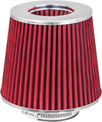 Mortar Aftermarket Auto Air Filter Replacement - Car Enthusiast Class Universal Cold Air Intake Gulps in More Air for More Engine Power & Passionate Induction Sound, 3 In, Red