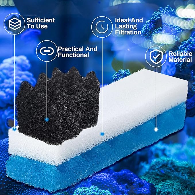 18 Pcs Bio Foam Set Compatible with Fluval 406/407 Aquarium Filters Compatible with Aquarium Filters Including Blue White Black Bio Foam for Replacement Filter Media Kit