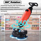 Commercial Floor Scrubber Machine Lightweight Electric Floor Cleaner with 17" Cleaning Width, Rotary Double Brushes, 360° Rotating Head, Efficiently Scrubs The Floor and Leaves it Dry Red
