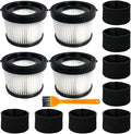 4 Pack DCV5011H HEPA Filter Compatible with DEWALT DCV501HB Cordless Handheld Vacuum, with 8 Foam Sleeve Filters & 1 Brush
