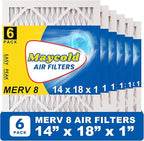 Maycold MERV 8 14x18x1 Furnace Air Filters (6-Pack), Pleated HVAC AC Filters – Actual Size: 13.70” x 17.70” x 0.75”, For Residential or Office Use, Individually Wrapped in Plastic