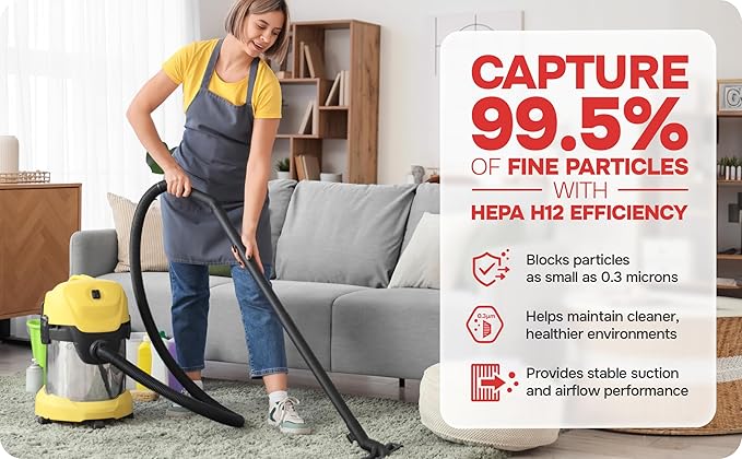 Dust Collection Bag (Large, 10-Pack) Shop Vac–Ready Vacuum Bags with High-Efficiency Filter Media, Easy Swap, Exclusive One-Hand Quick-Release Strap, Shop Vac Hose Fits up to 62mm