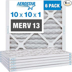 Aerostar 10x10x1 MERV 13-6 Count - Pleated Furnace & Air Conditioner Filters - Removes Bacteria, Dust, Cold & Flu Germs, Lint, Mold, Pet Dander, Allergy-Causing Pollen, Smog, Smoke & Viruses