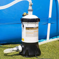 XtremepowerUS Pool Cartridge Filter System w/Built-in Pump for Above Ground Pools with Pressure Gauge, White/Black