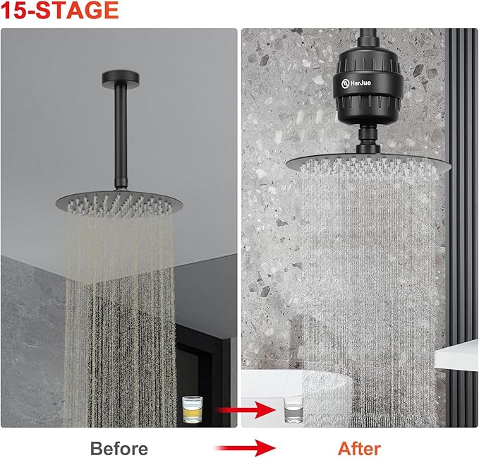 HarJue 15 Stage Shower Filter Replacement Cartridge, Universal High Output Shower Filter for Hard Water Remove Chlorine and Harmful Substances, Body Caring, 2 Pack