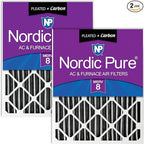 Nordic Pure 16x20x4 (Actual Size: 15 1/2 x 19 1/2 x 3 5/8) Pleated Plus Carbon Air Filters MERV 8 2 Pack