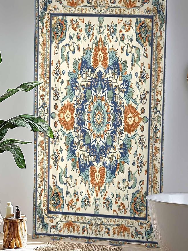 Sheer Curtains 84 Inches Long, Southwest Farmhouse Semi Sheer Curtains Light Filtering Window Treatment, Orange Blue Desert Bohemian Privacy Voile Drapes for Living Room Bedroom 52x84 Inch