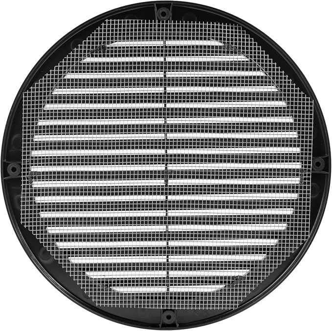 Vent Systems 8" Inch (Opening Dimensions) - Pack of 2 - Black Soffit Vent Cover - Plastic Round Air Vent Grille - Built-in Mesh Screen - HVAC Register Louver for Bathroom, Home, Kitchen