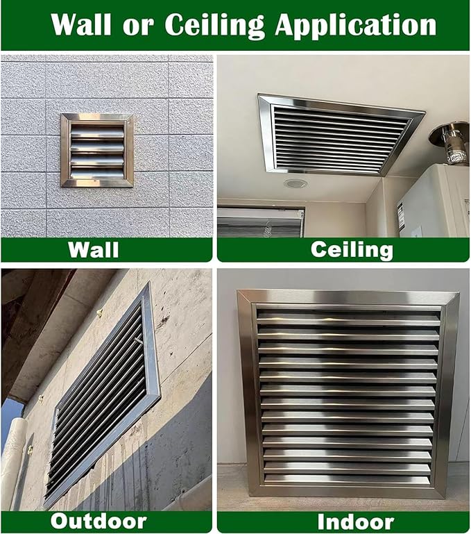 Heat Dissipation Louvered Vent Wall Gable Vents 304 Stainless Steel, Weather-Resistant Air Grille for Shed Barn Generator Box(20x35in/50x90cm)