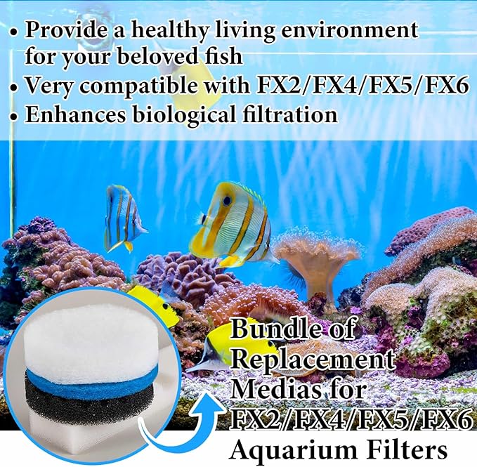 17 Pcs Filter Media Replacement Set Compatible with Fluval Fx4 Fx5 Fx6, Including Quick Clear/Fine Filter Water Polishing Pads, Foam, Foam Block, Activated Carbon, Silicone Lube, Mesh Bags