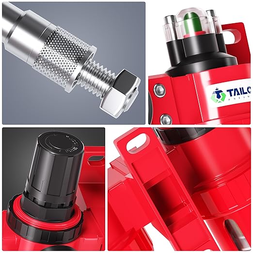 TAILONZ PNEUMATIC 3/8 Inch NPT 0-150 PSI Red Industrial Grade 4 Stage Air Drying System, Double Particulate Filter, Coalescing Filte,Desiccant Dryer and Air Regulator Manual Drainage