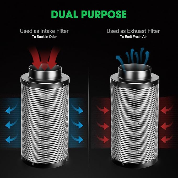 VIVOSUN 6 Inch Air Carbon Filter Smelliness Control with Australia Virgin Charcoal for Inline Fan, Grow Tent Smelliniss Scrubber, Pre-Filter Included, Reversible Flange 6"x 16", Black