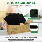 Charcoal Filters for Compost Bucket 3.5 in Square - Pack of 12 Odor Blocking Compost Filters for Countertop Bin, Trash Cans & Litter Boxes - Universal Replacement Compost Bin Filter Charcoal