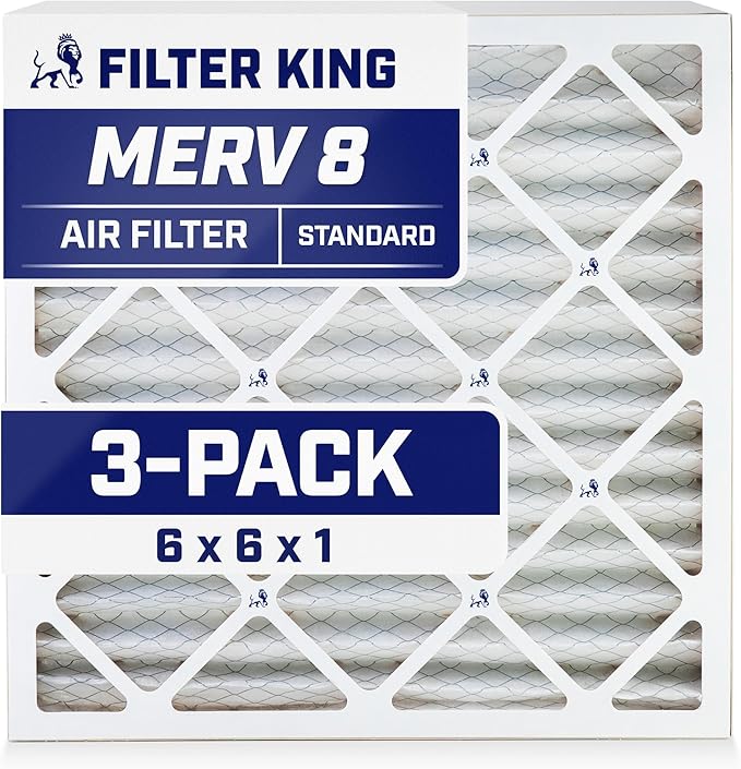 Filter King 6x6x1 Air Filter | 3-PACK | MERV 8 HVAC Pleated A/C Furnace Filters | MADE IN USA | Actual Size: 5.5 x 5.5 x .75"