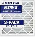 Filter King 27x27x1 Air Filter | 3-PACK | MERV 8 HVAC Pleated A/C Furnace Filters | MADE IN USA | Actual Size: 26.5 x 26.5 x .75"