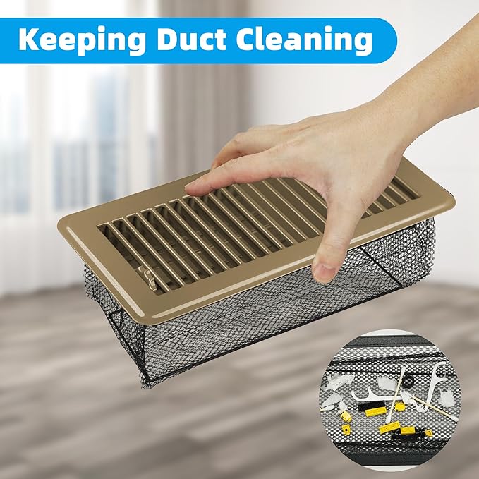 Floor Vent Screen Net, Air Vent Filter Mesh for Home Floor, Floor Register Cover Traps Catches Coin, Toys, Pet Food and Hair, Keeps Duct Cleaning - with Spreader Frame 2x10 Inch, 4 Pack