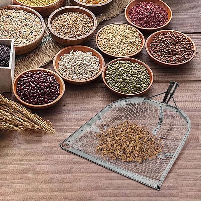 Leaking Soil Shovel Filter Stainless Steel Sieve 4mm/6mm/8mm/12mm Mesh Sifting Shovel for Sifting Corn Kernels Gardening Farm Chicken Coop and Goat Stall Multipurpose Dustpan (Sliver-8MM)