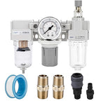 NANPU 1/4" NPT Air Filter, Regulator & Lubricator (FRL) Combo - Water/Oil Trap Separator - Pressure Gauge(0-150 psi), 5 Micron Brass Element, Semi-Auto Drain, Poly Bowl, Metal Bracket