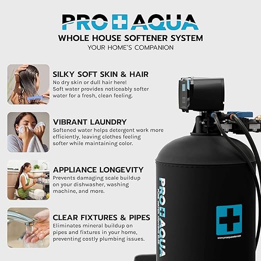 PRO+AQUA PRO-SCI-S25E Whole House Water Filter & Softener Bundle | 25,000 Grain Capacity, Removes Chlorine, Sediment, VOCs, Calcium, Magnesium, & More | Perfect for 1–2 Bathrooms | Premium Durability