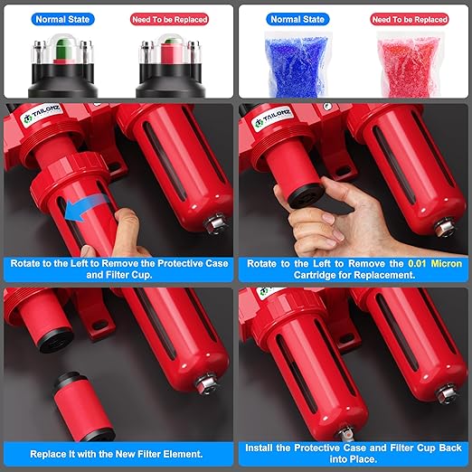 TAILONZ PNEUMATIC 0-150PSI 3/8 Inch NPT Aluminum Alloy Air Filter Drying System, Particulate Filter, Coalescing Filter, Desiccant Dryer Filtration and Drying