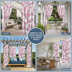 Cherry Flowers Outdoor Curtains for Patio Spring Flower Vintage Watercolor Waterproof Outside Curtains with Grommet Top Weatherproof Curtain for Cabana Pergola Gazebo, 2 Pack, 54" W x 84" L