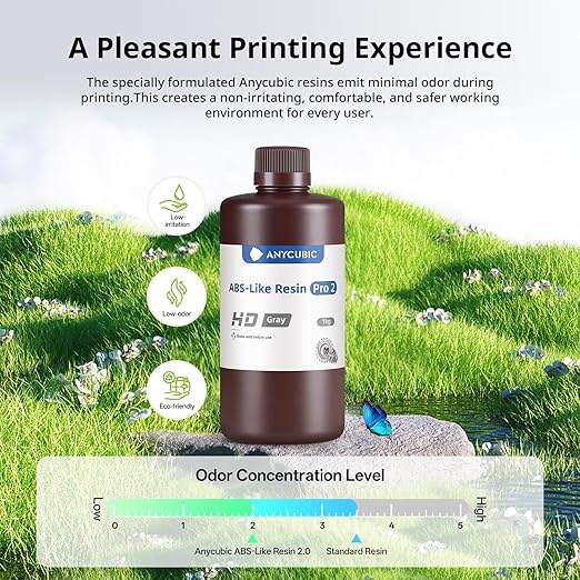 ANYCUBIC 2nd Gen Resin Technology ABS-Like Resin 2.0, 3D Printer Resin with High Toughness, More Precise Details, Low Odor, Wide Compatibility for All LCD Resin 3D Printers (Grey, 1kg)