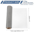 uxcell 12 Mesh 118" x 10" Woven Wire Mesh, 316 Stainless Steel Air Vent Filter Screen, Window Screen Mesh for DIY Projects Vents Cover Filtration Animals Fence